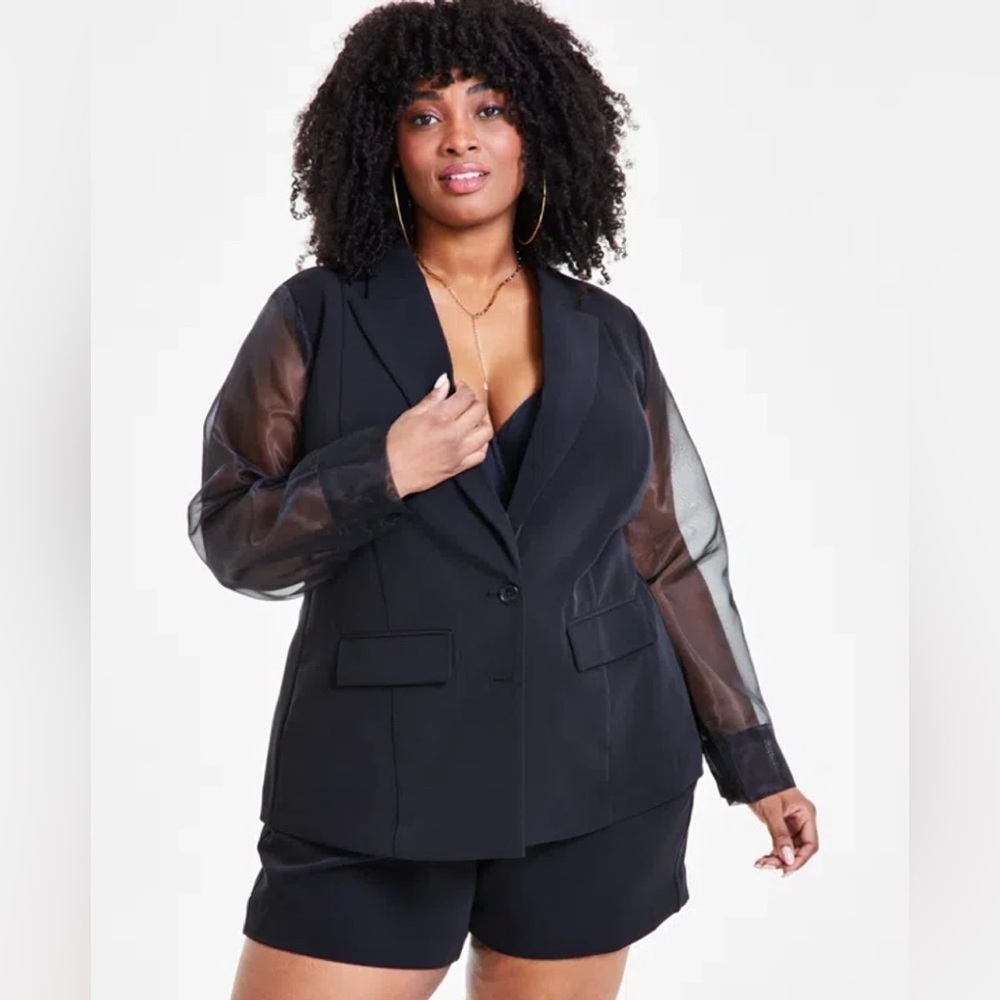 NWT Nina Parker Black Beauty Sheer Sleeves Blazer Size 1X